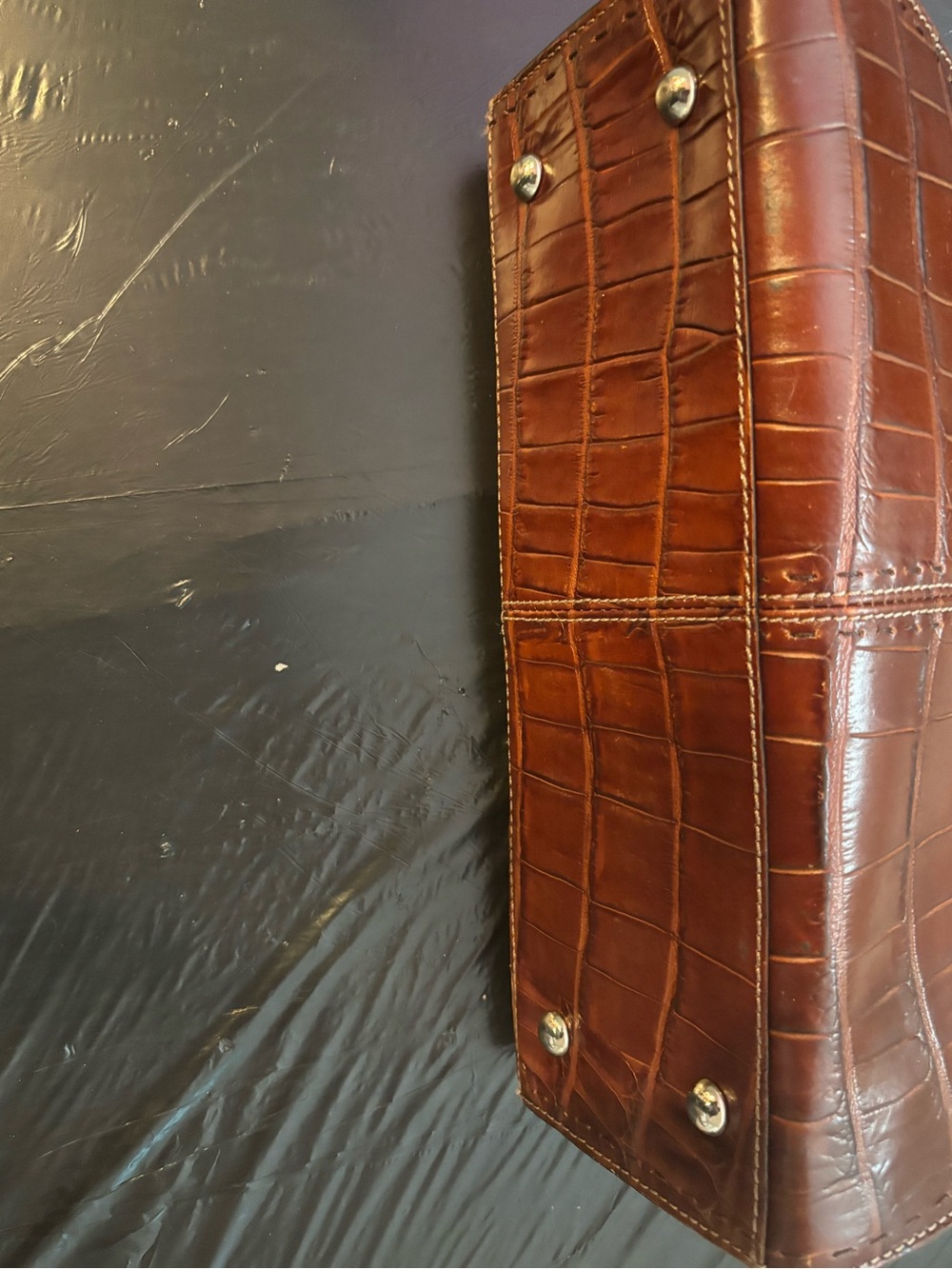 Fossil Croc-Embossed Brown Leather Shoulder Bag with Charm - Picture 2 of 5